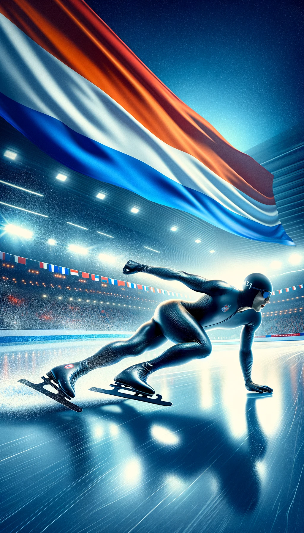 DALL·E 2025-02-18 13.37.29 - An exciting and dynamic image showcasing a speed skating race in action. A skater is seen speeding around the ice track with perfect form, gliding eff